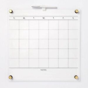 NEW Threshold Month Acrylic Dry Erase Calendar Clear with Gold Grommets